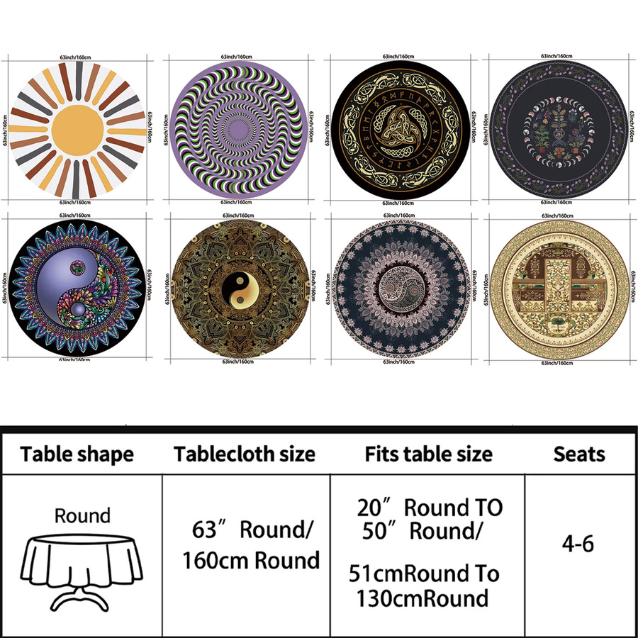 Wasserdichte Bohemia Tischdecke mit Yin-Yang-Tai-Chi-Motiv, rund, Durchmesser: 160 cm - Bild 2