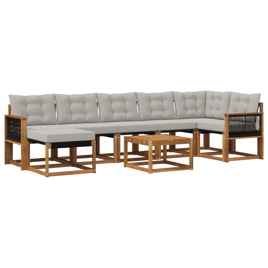 vidaXL Outdoor-Sofagarnitur L-Form aus Akazienholz mit 8 Kissen in Natur und Hellgrau - Bild 2