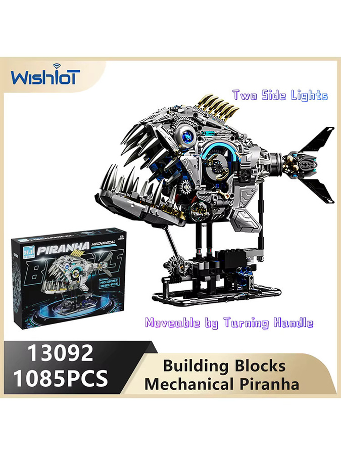 wishiot STEM Bausteine Set Mechanischer Piranha mit Licht 1085 Teile Kreatives Meerestier Modell aus Kunststoff für Kinder ab 12 Jahren - Bild 5