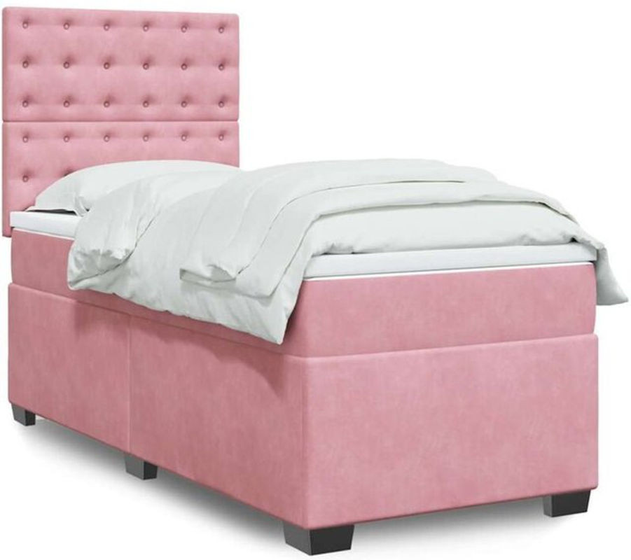 Vidaxl Boxspringbett mit Matratze in Rosa und Weiß aus Samt, B/T/H: 80 x 200 x 150,5 cm - Bild 1