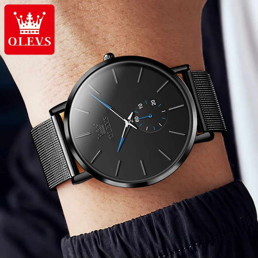OLEVS Armbanduhr Chronograph, Quarz, Edelstahl, Schwarz, Herren - Bild 2