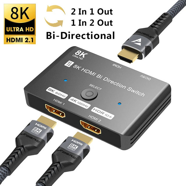 lmcnzz Bidirektionaler HDMI 2.1 Switch 8K@60Hz und 4K@120Hz 2-in-1 oder 1-in-2 HDMI Switcher Konverter Adapter Splitter - Bild 1