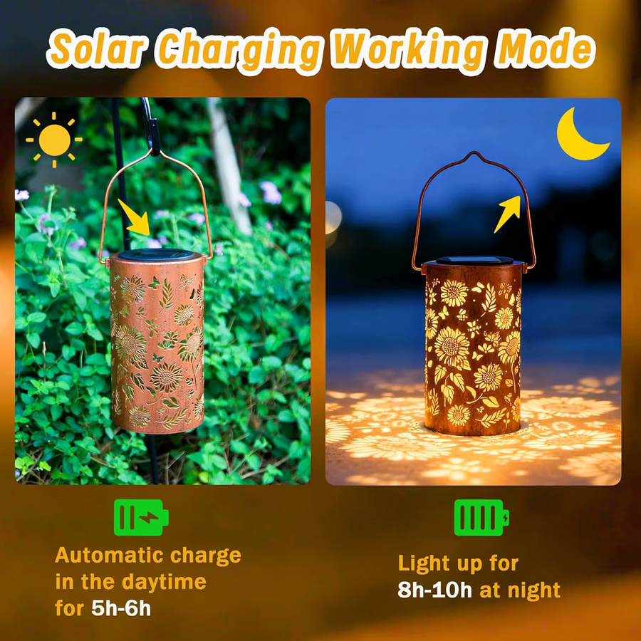 Leclstar Sonnenblumen-Glow Solar-Laternen aus Metall mit warmweißem LED-Licht als wasserdichte Outdoor-Hängelampe für Garten und Hof - Bild 2