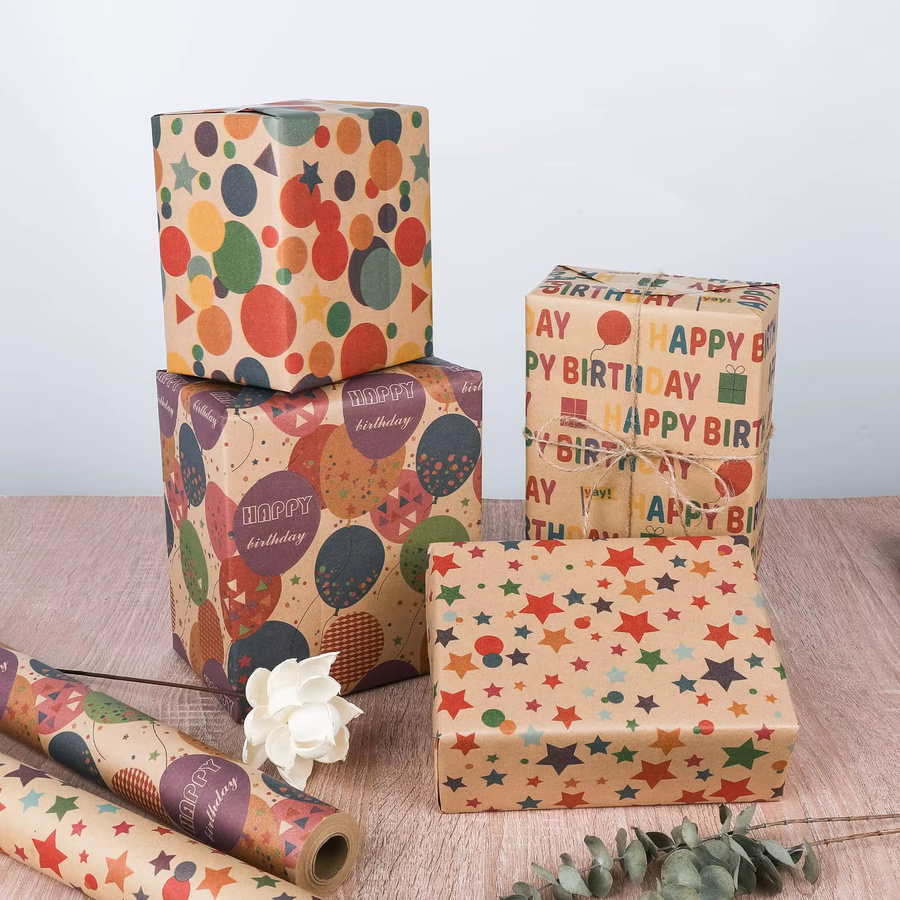 Geburtstags-Geschenkpapier Rolle aus Kraftpapier, Mehrfarbig, Breite: 43,18 cm, Länge: 10 m - Bild 3