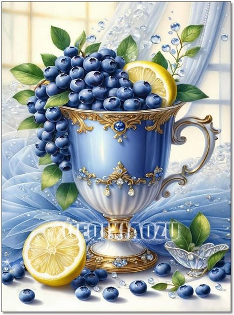 DIY Diamond Painting Set Restaurant Dekoration mit Brot und Kaffee in Blau, B/H: 30 x 40 cm - Bild 1