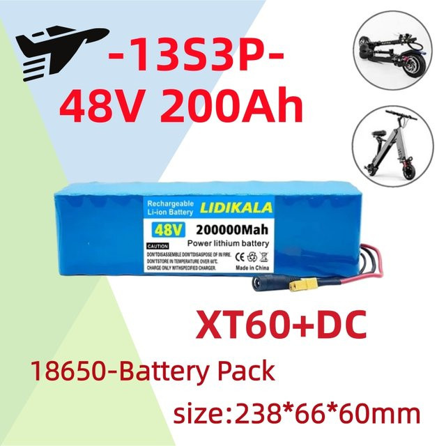 Ddadache Wiederaufladbarer Lithium-Ionen-Akku 48V 200000mAh 1000W mit BMS und 54,6V-Ladegerät für Elektroroller-Umbausatz, Blau - Bild 1