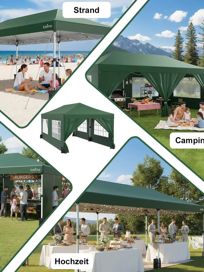 Loefme Tragbares Partyzelt in Grün mit UV-Schutz und Windbeständigkeit, B/T: 6 x 3 m - Bild 6