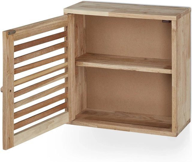 Relaxdays Badwandschrank aus Walnussholz Natur mit Magnetverschluss und Lamellenoptik, B/T/H: 42 x 18 x 42 cm - Bild 1