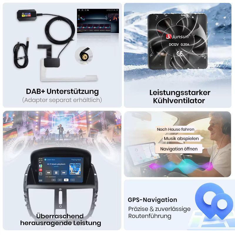 Junsun Android Autoradio mit 7 Zoll IPS-Touchscreen für Peugeot 207 und 207CC (2006-2015), kabelloses Apple CarPlay und Bluetooth, Farbe: Schwarz - Bild 4