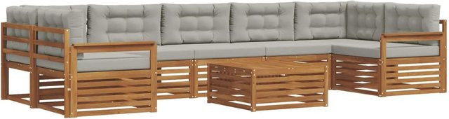 vidaXL Outdoor-Sofagarnitur aus Akazienholz mit Kissen, 24-teiliges Set in Natur und Hellgrau - Bild 1