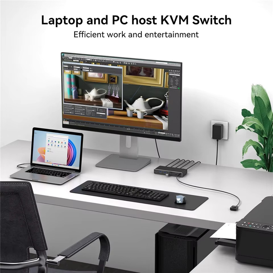 Navceker KVM Switch mit Thunderbolt und USB-C für 2K 120Hz, HDMI, 100W PD Charging für PC, Desktop und MacBook - Bild 3