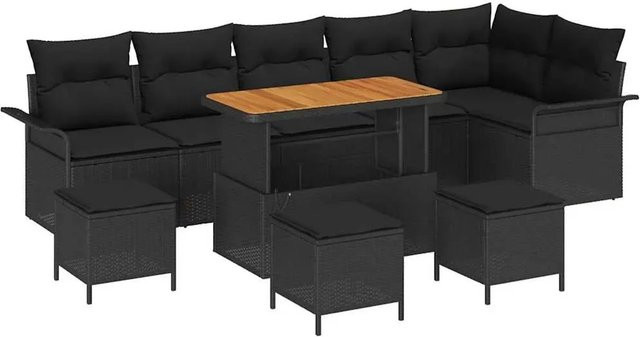 vidaXL Garten-Sofa-Set 10-teilig aus Poly-Rattan und Akazienholz in Schwarz - Bild 1