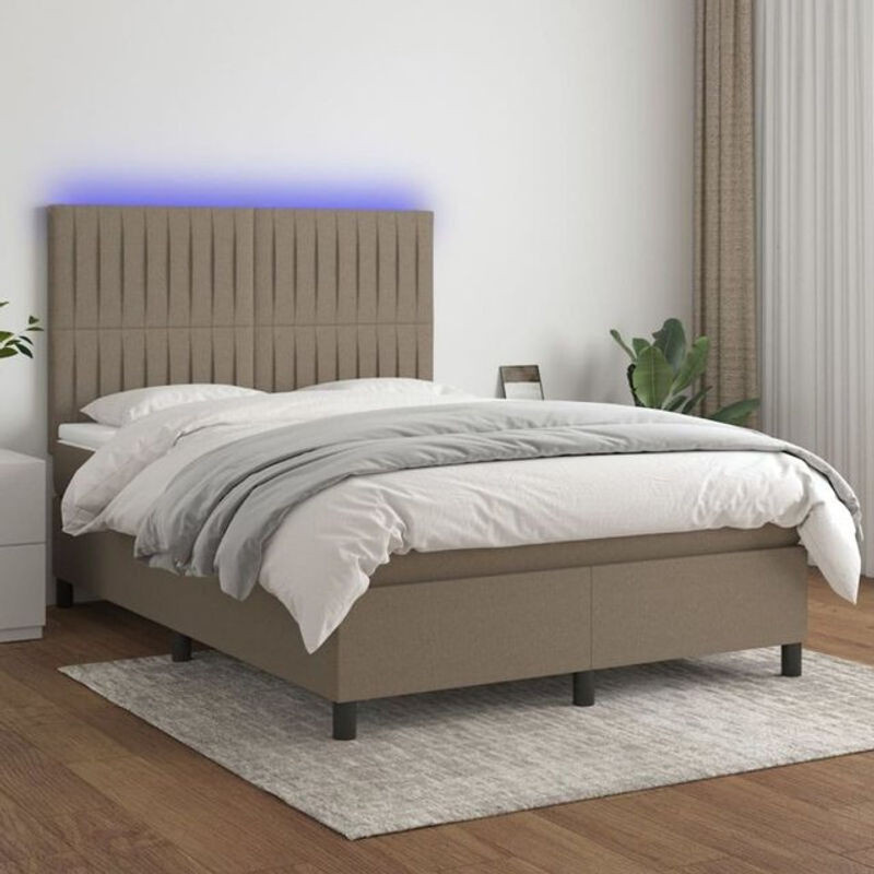 vidaxl Boxspringbett mit Matratze in Taupe meliert und Weiß, Stoff, B/T/H: 140 x 200 x 118 cm - Bild 1