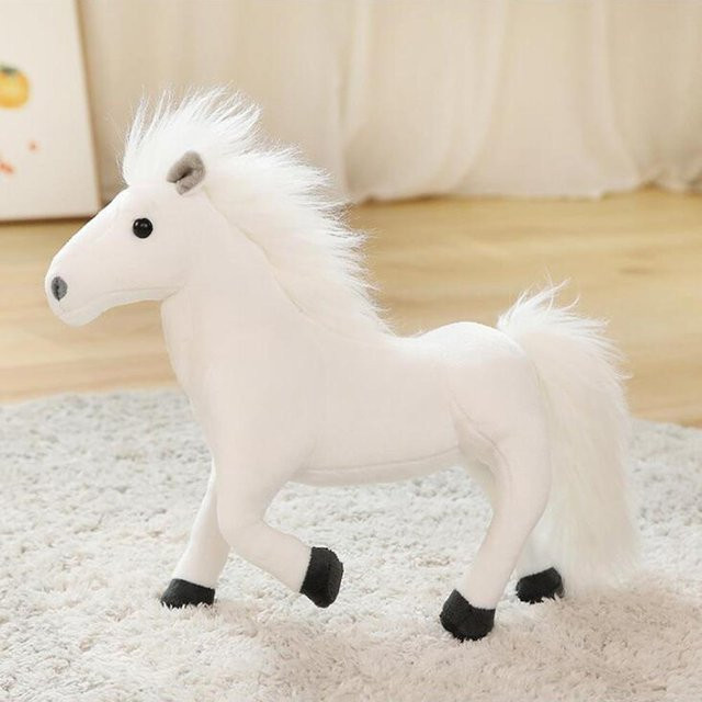 Kidsly Weißes Schwarzes Pferd Stofftier, Plüschtier Pony Puppe, 32cm, ab 14 Jahren - Bild 1