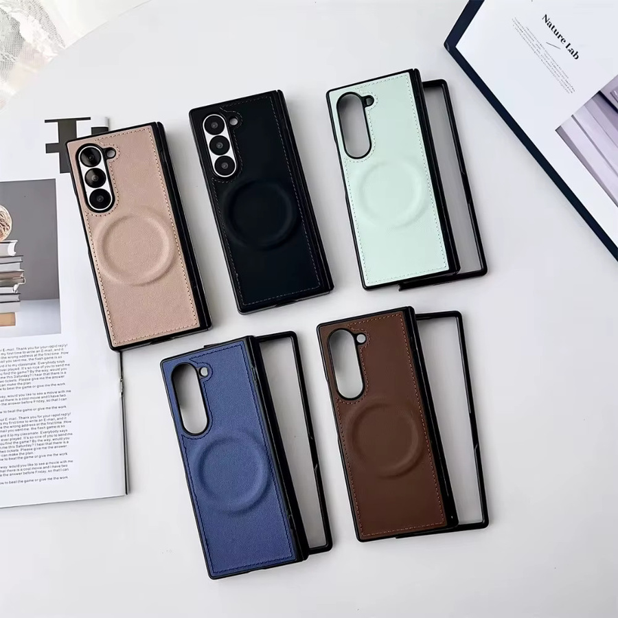 Magnetische PU-Lederhülle mit Scharnierschutz für Samsung Galaxy Z Fold (kompatibel mit Fold 8, 7, 6, 5, 4, 3) in Braun mit MagSafe-Unterstützung - Bild 3