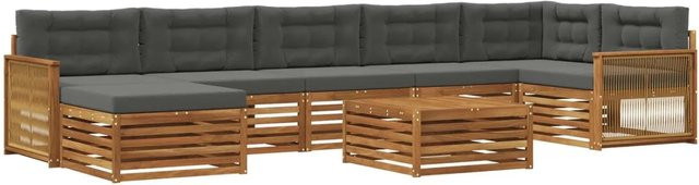 vidaXL Outdoor-Sofagarnitur aus Akazienholz in L-Form mit 8 Kissen, Natur und Anthrazit - Bild 1