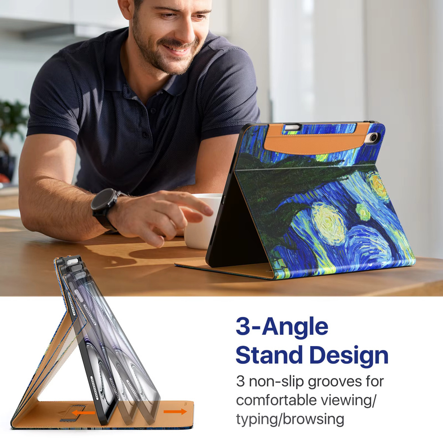Leder-Folio-Standhülle für iPad Air 13 Zoll (M4/M3/M2) von dadanism mit Stifthalter, Handschlaufe und Tasche in Braun und Multicolour - Bild 3
