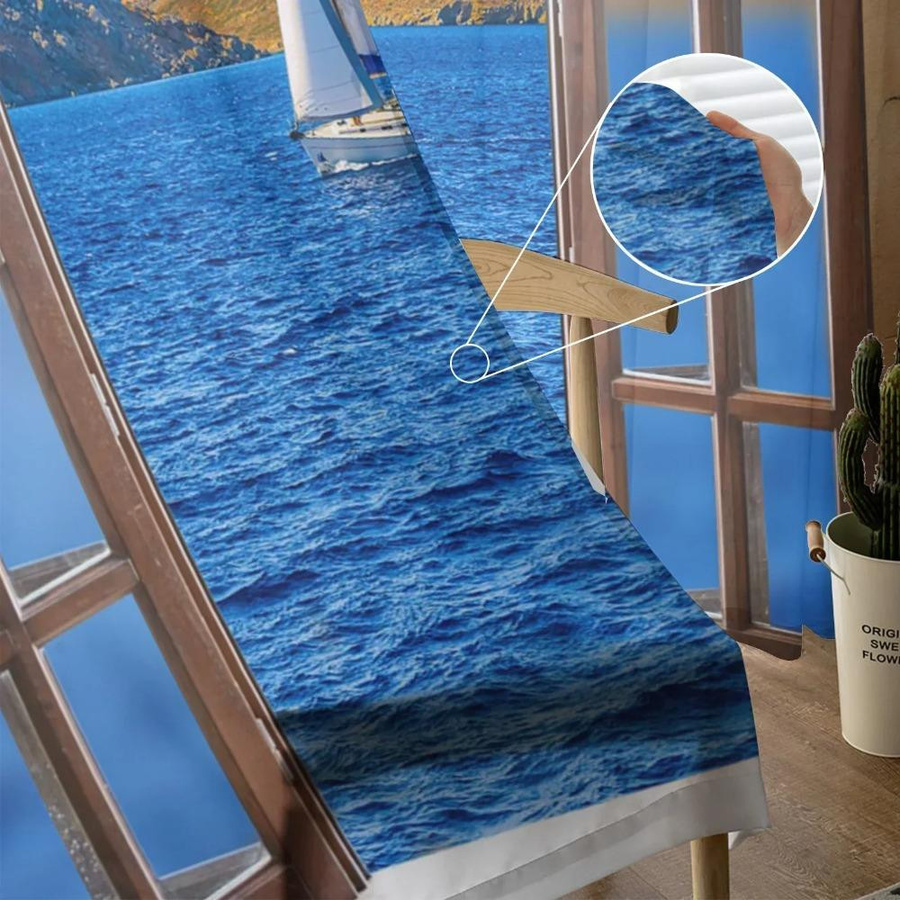 Yiran Furniture Tüllvorhang Meer Motiv Transparent mit Ösen B: 135 cm, H: 115 cm - Bild 2
