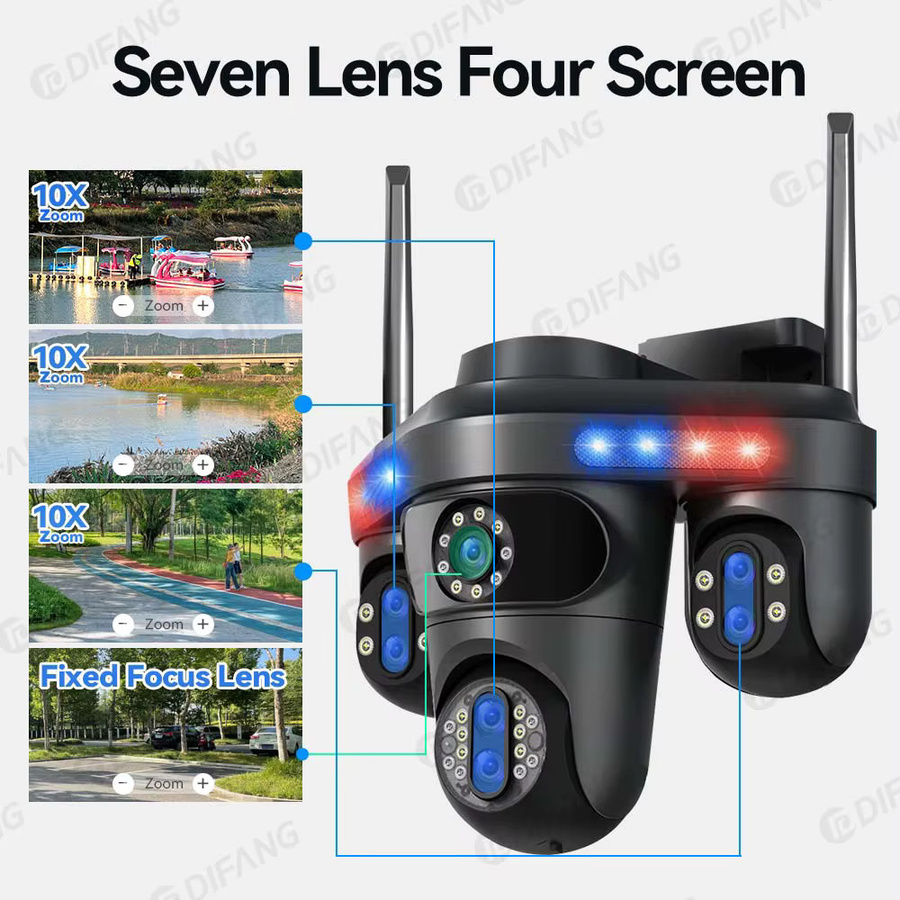 DiFang WLAN-IP-Kamera mit 35MP, 10-fach optischem Zoom, 7 Linsen und 4 Bildschirmen, PTZ Außenüberwachungskamera mit Auto-Tracking und Nachtsicht in Schwarz - Bild 3