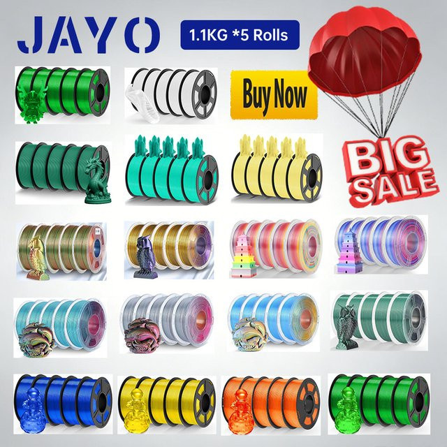 JAYO 3D-Drucker-Filament Set für FDM-Drucker bestehend aus 5 Rollen PLA+, TPU und Silk PLA - Bild 1
