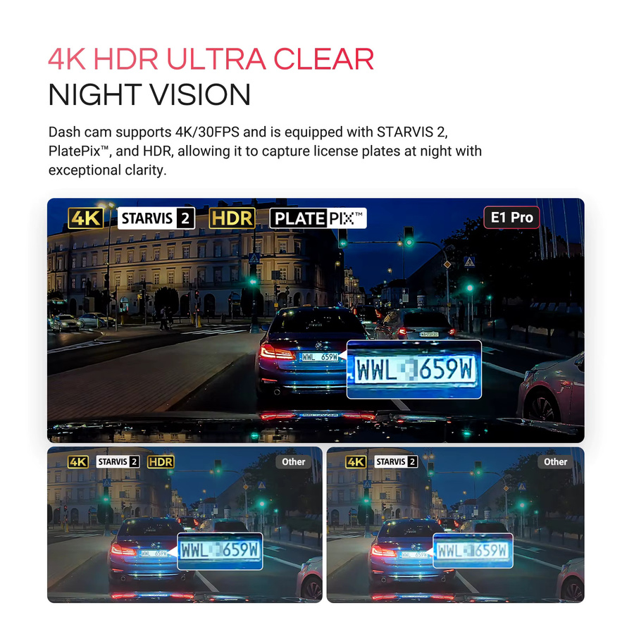 Vantrue E1 Pro 4K Mini DashCam mit STARVIS 2, HDR-Nachtsicht, 5G WiFi und GPS in Schwarz - Bild 4