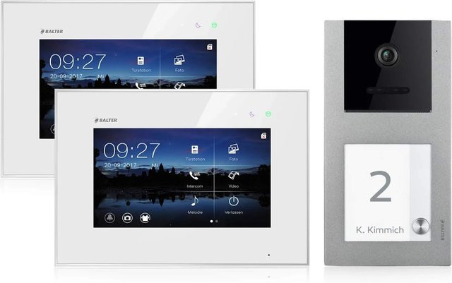 Balter EVO Video-Türsprechanlage Aufputz für Einfamilienhäuser mit 2x 7 Zoll Monitor in Silber-Weiß - Bild 1