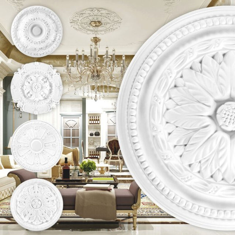 Grand Decor Stuckrosette R112 aus PU in Weiß, runde Deckenrosette mit floralem Design, Durchmesser: 40 cm - Bild 1