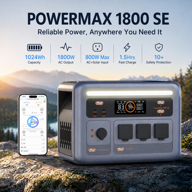 OSCAL Tragbare Powerstation mit 1024Wh LiFePO4 Batterie, 1800W AC-Ausgang und 3600W Spitzenleistung, Grau - Bild 1