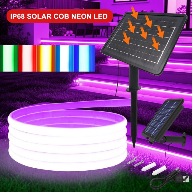 GAHADA COB Neon Solar LED-Streifen IP68 24V mit 320 LEDs, selbstklebend, für den Garten, erhältlich in Gelb, Rot, Grün und Multicolour - Bild 1