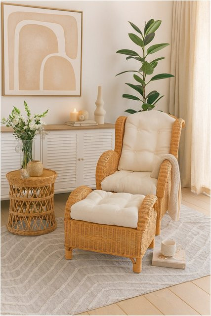 Möbel Direkt Online Rattansessel Hajo mit passendem Fußhocker in Braun, Beige oder Weiß - Bild 1