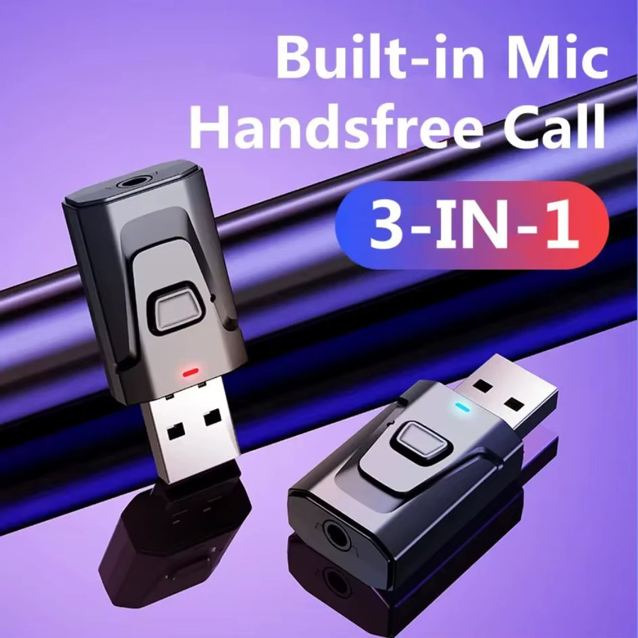 Muzisn 3-in-1 Bluetooth 5.0 Adapter Schwarz: USB und 3,5 mm AUX Sender und Empfänger mit Mikrofon für TV, PC, Kopfhörer und Auto - Bild 2