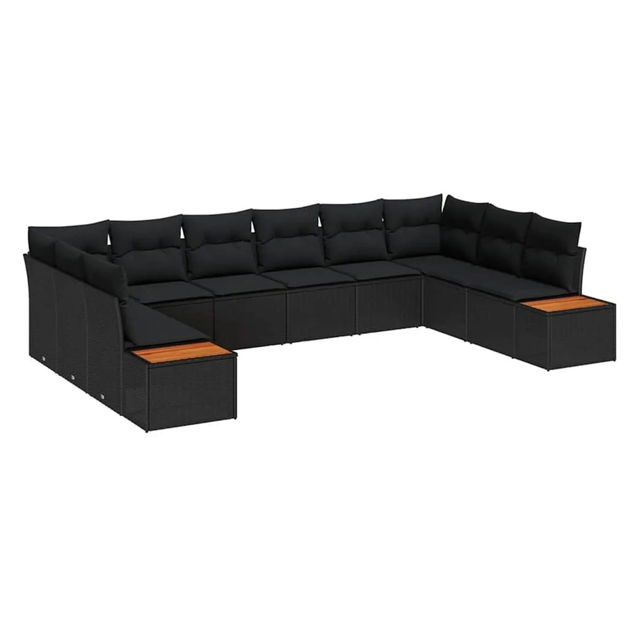 vidaXL Garten-Sofa-Set aus Poly Rattan in Schwarz mit 10-teiliger U-Form und Kissen - Bild 2