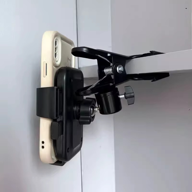 Desktop-Livestreaming-Ständer mit Metallklemme und universellem Gimbal-Handyhalter in Schwarz - Bild 2