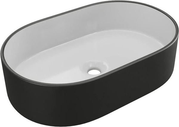 Aufsatzwaschbecken Iwa aus Keramik in Schwarz Weiß, Breite: 56 cm