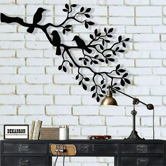 CIFBUY Metall-Wandkunst Vögel auf Ast in Schwarz als moderne Wanddekoration - Bild 1