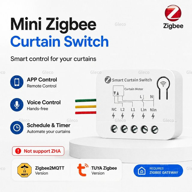 Tuya Zigbee Smart Vorhangschalter und Rolladen-Relaisschalter in Weiß für Tuya, Home Assistant und 2MQTT Hub - Bild 1