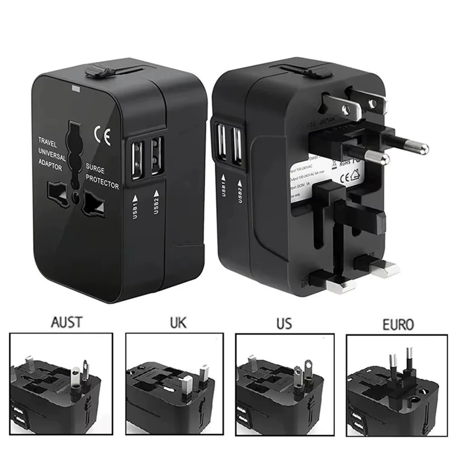 HKLAMIN Universeller Reiseadapter mit Schnellladung und Dual USB-A in Schwarz - Bild 7