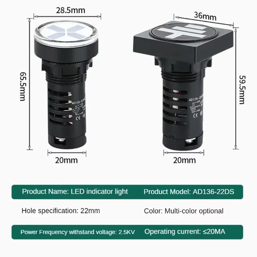 Zweifarbige LED-Anzeigeleuchte sweideer AD136-22 in Rot und Grün für Erdungsisolierung und offene Schaltung, Durchmesser: 22 mm - Bild 5