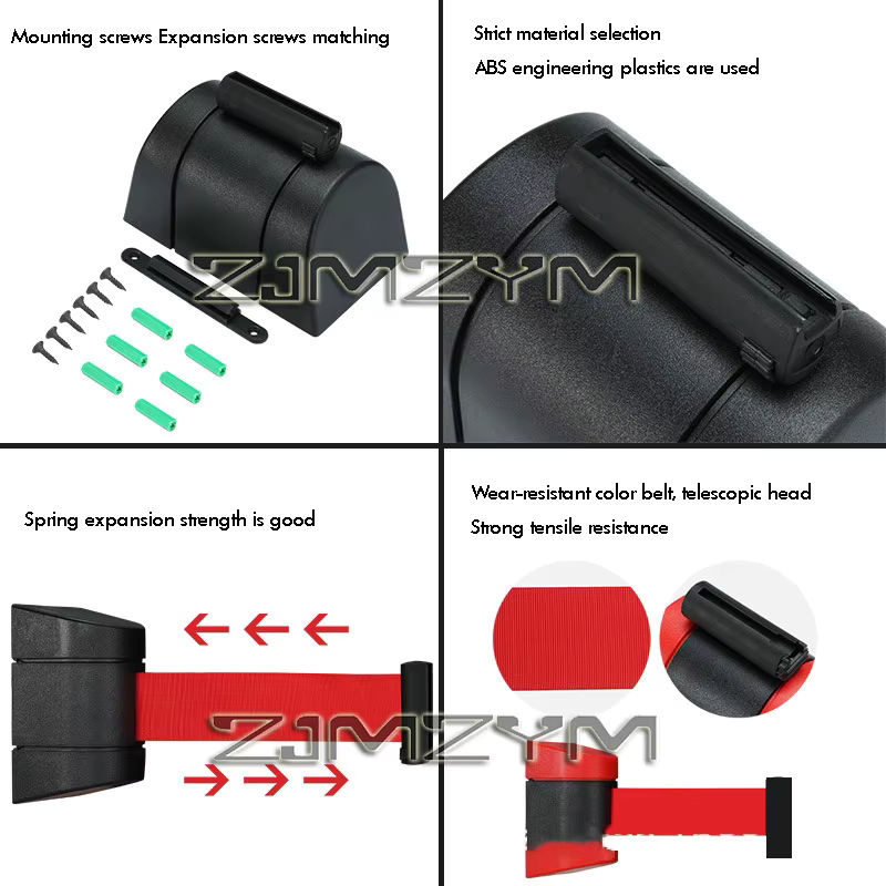 ZJMZYM Einziehgürtel Absperrband aus Kunststoff in Schwarz-Rot für Wandpoller und Magnetzaun-Leitplanken - Bild 4