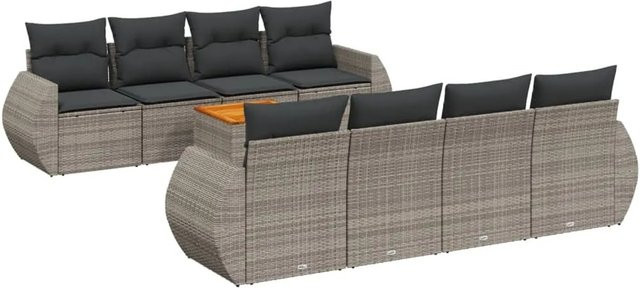 vidaXL 9-teilige Garten-Sofagarnitur aus Poly-Rattan mit Kissen in Grau - Bild 1