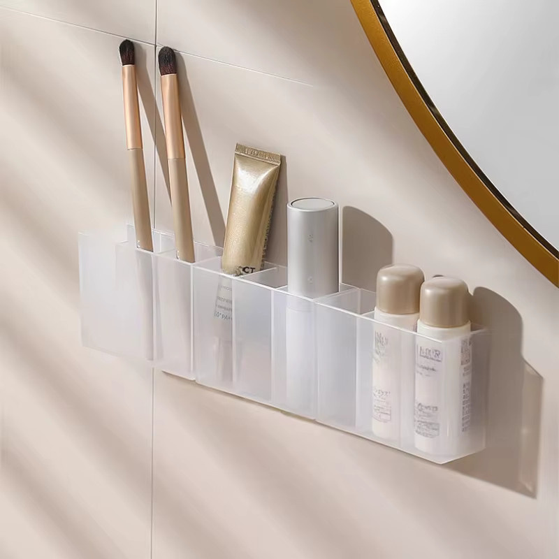 Multifunktionale Mini-Aufbewahrungsbox aus Kunststoff mit 3 Gittern in Transparent für Make-up-Pinsel und Lippenstift als Schreibtisch-Organizer - Bild 2