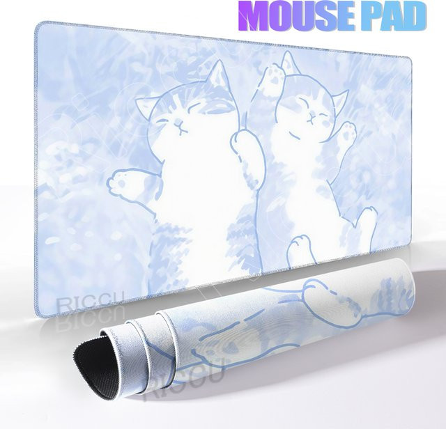 Riccu Gaming-Mauspad mit blauem Katzen-Design, großes Mauspad für Gamer und Schreibtischunterlage - Bild 1