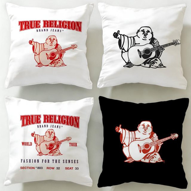True Religion Kissenbezug Square Graphic in Schwarz und Weiß, B/H: 30 x 30 cm - Bild 1