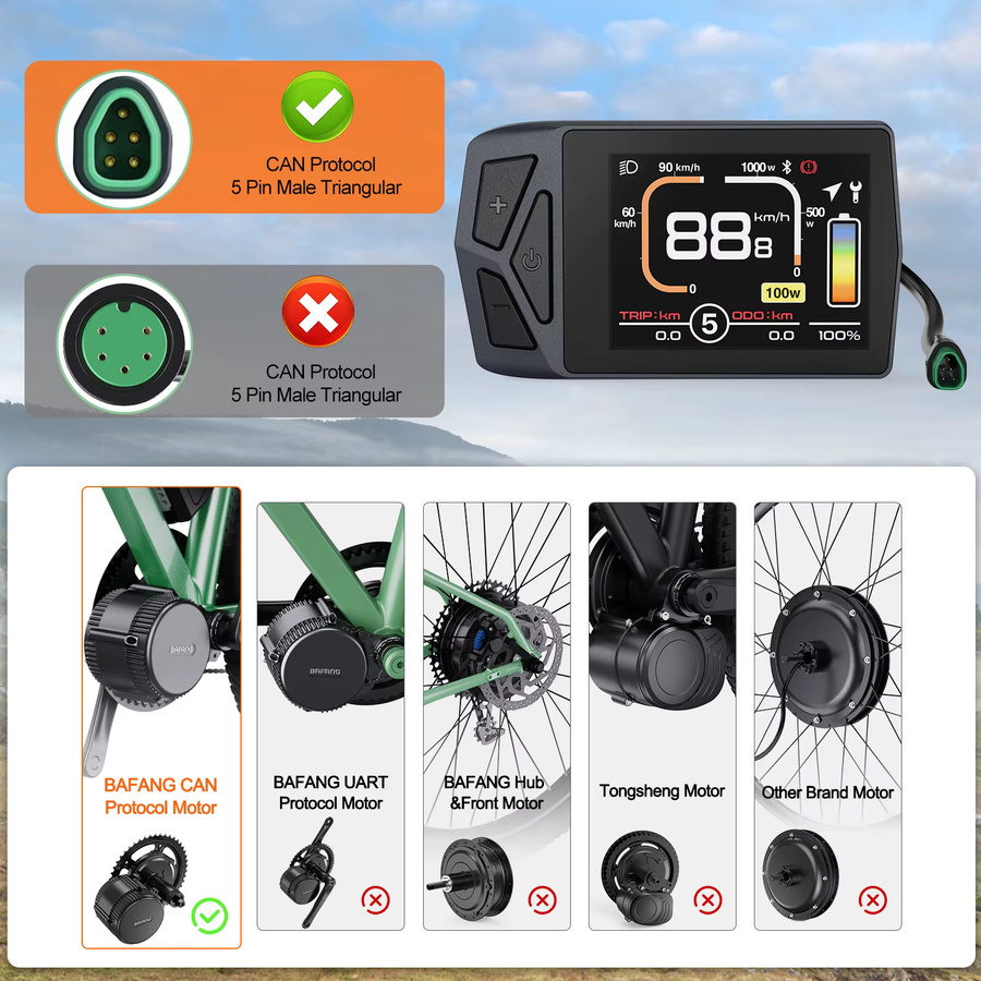 BAFANG Elektrisches Fahrrad Display EKD01 mit Bluetooth Navigation und 9 PAS Stufen für Bafang Motoren, Schwarz, 5PIN KÖNNEN Protokoll - Bild 3
