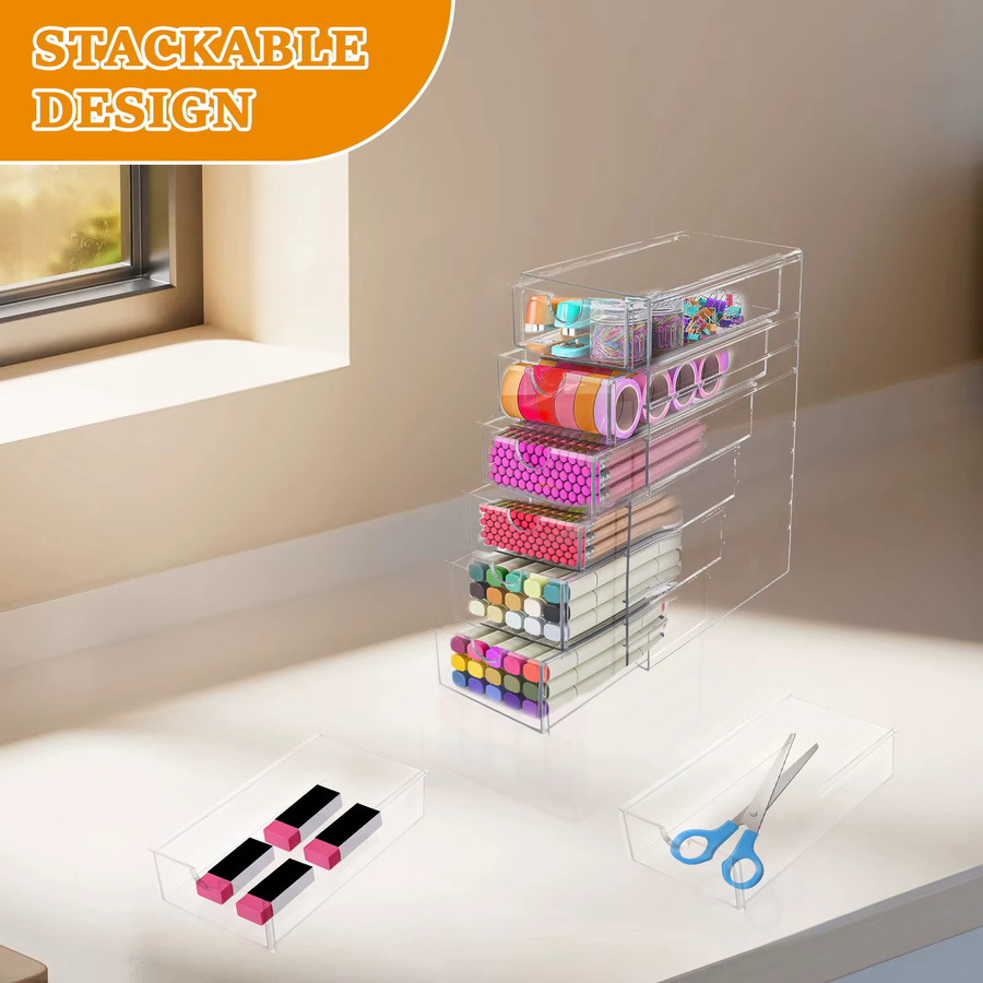 Stapelbarer 6-stufiger Acryl-Schubladen-Organizer in Transparent für Make-up, Kosmetik und Schmuck - Bild 2