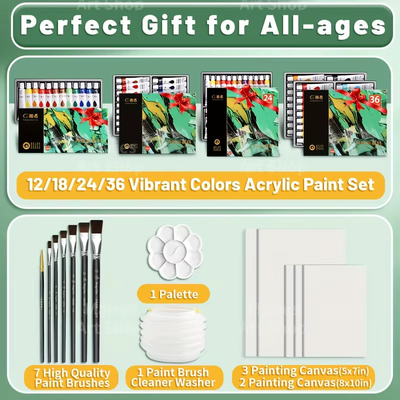 Acrylfarben-Set mit Leinwand, Pinseln und Palette in Multicolour für Anfänger, 50 Stück, 12 ml pro Tube - Bild 2