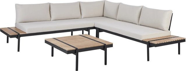 Beliani Lounge Set BELLARIVA in Cremeweiß mit L-Form, Polster-Sofa, Eckelement und Couchtisch aus Aluminium und Holz - Bild 1