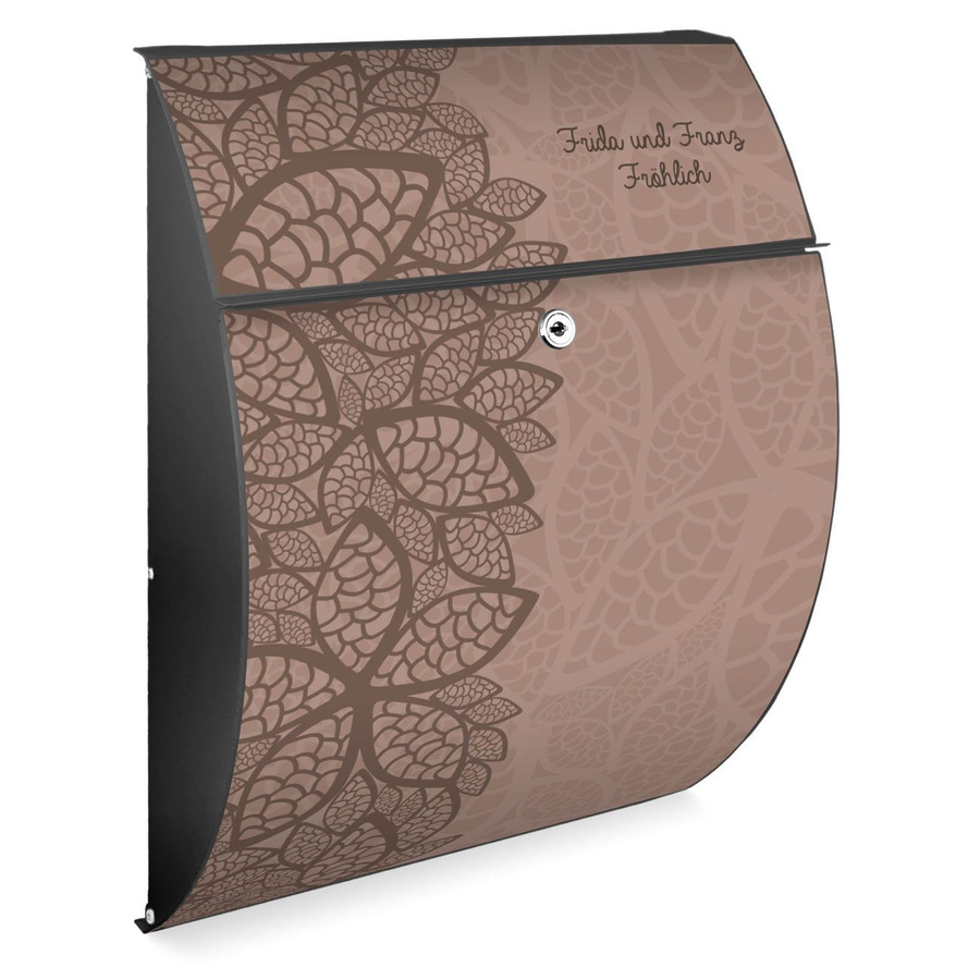 banjado Burg-Wächter Briefkasten Anthrazit mit braunem Blätter-Motiv aus pulverbeschichtetem Stahl, B/H/T: 46,0 x 33,5 x 13,0 cm - Bild 1