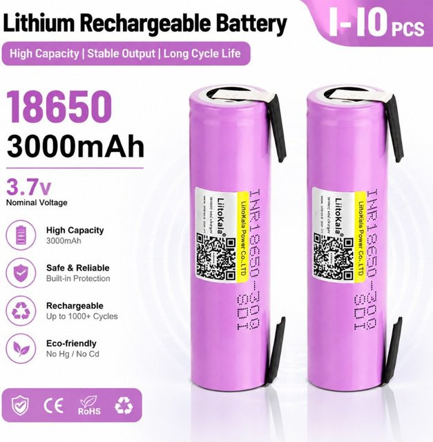 LiitoKala Li-Ion Akku 18650 3,7 V mit 3000 mAh und hoher Entladung - Bild 1