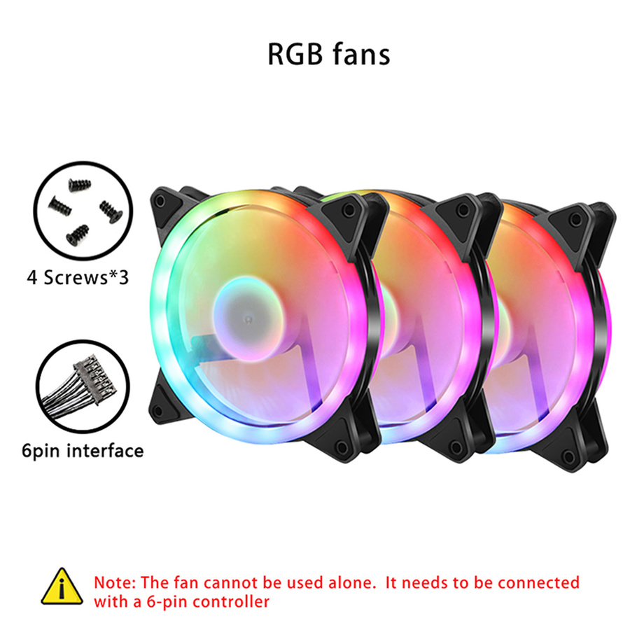 AuyiHomu 7-teiliges RGB Gehäuselüfter Set mit 6-Pin Lüfter-Hub und Fernbedienung, 12cm Multicolor Gehäuselüfter mit Vorwärtsstrom-Technik - Bild 2